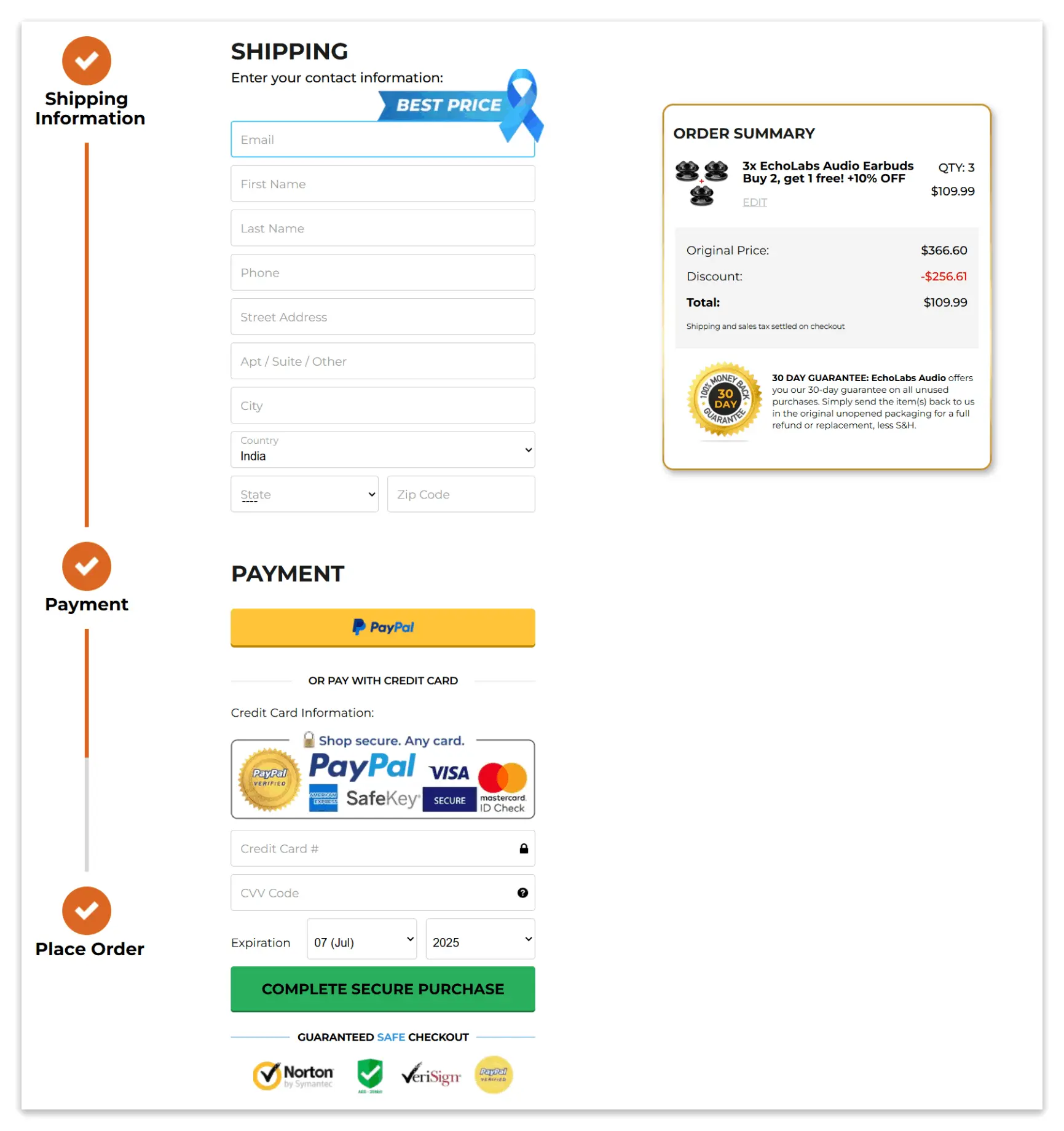 Echolabs Audio secure checkout page